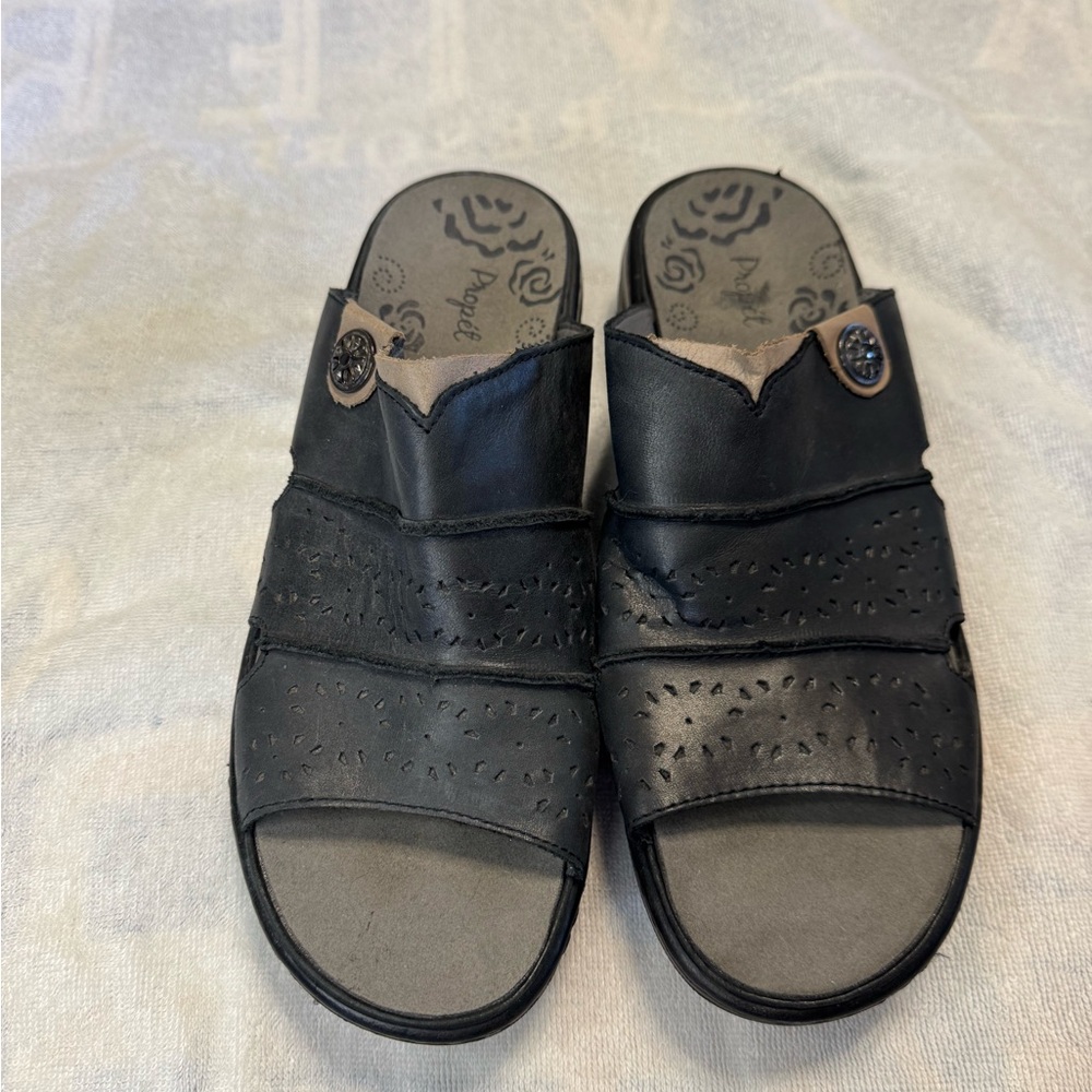 Propet Blue Leather Slip-On Sandals